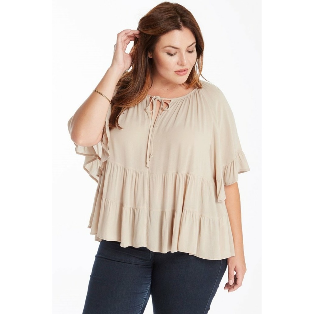 NEW PLUS SIZE 1X-3X Cream Butterfly Sleeve Top